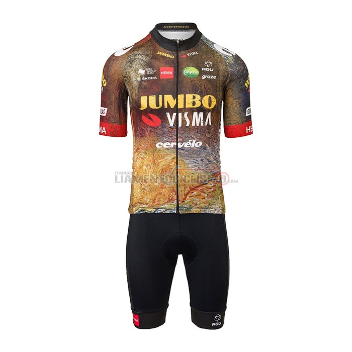 Abbigliamento Ciclismo Jumbo Visma Manica Corta 2022 Nero Arancione